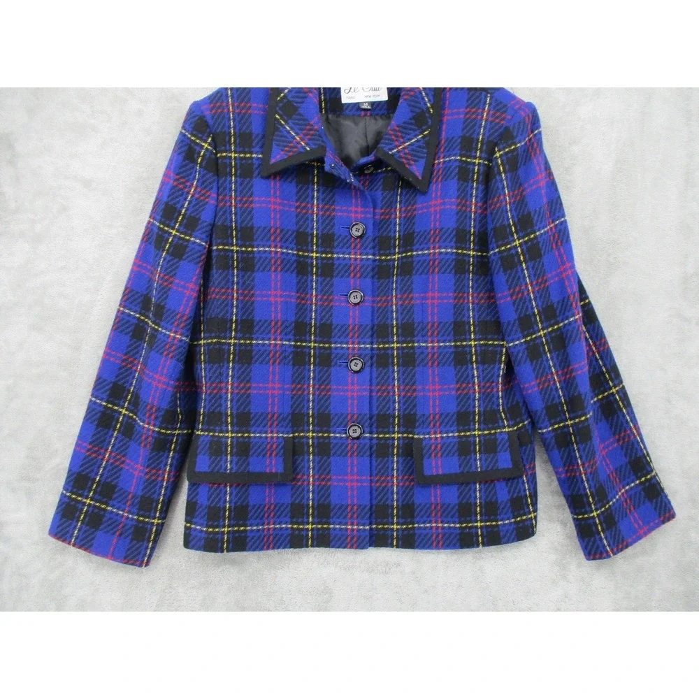 Le Suit Blazer Womens 14 Plaid Wool‎ Blend Career Office Preppy Academia Office